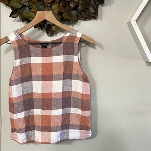 Ann Taylor Plaid Sleeveless Top - Brown and White